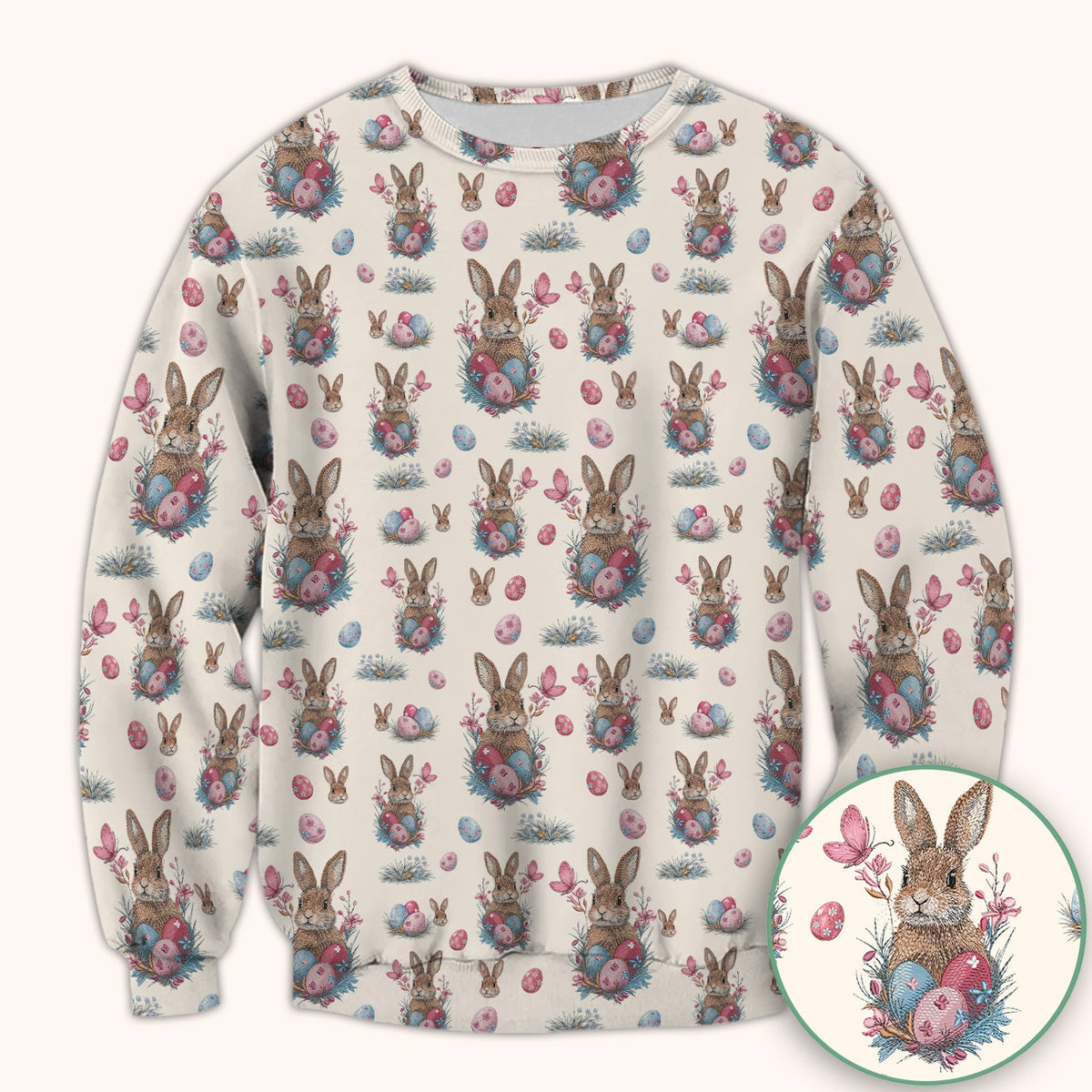 Pastel Easter Bunny Nest Pattern Scrub Top, Comfortable Scrubs for Nurses