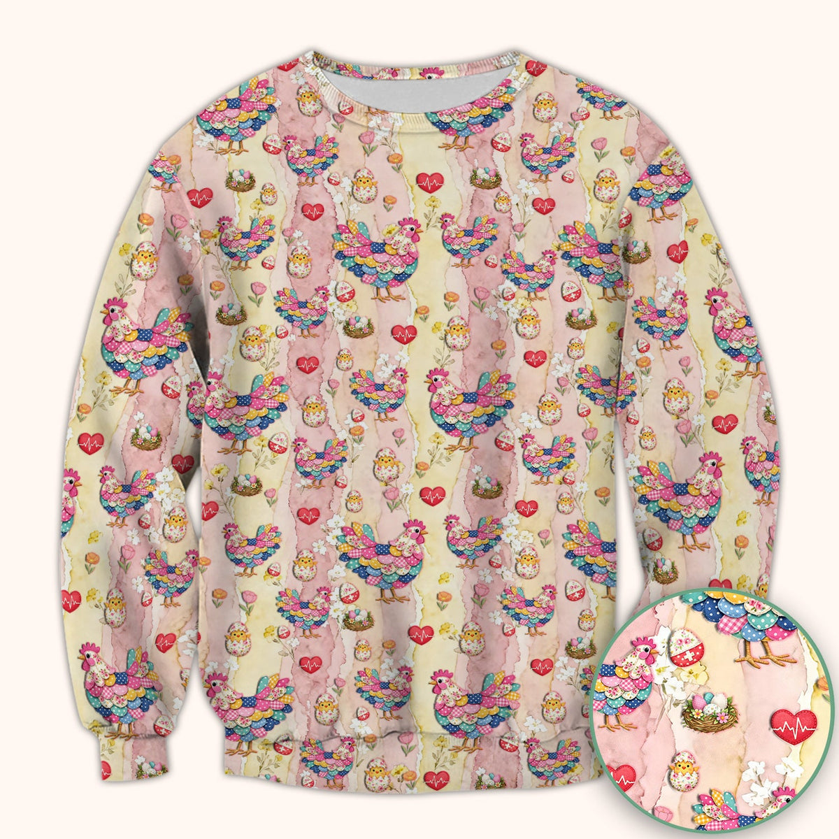 Colorful Chicken Easter Eggs Heart Nurse Scrub Top