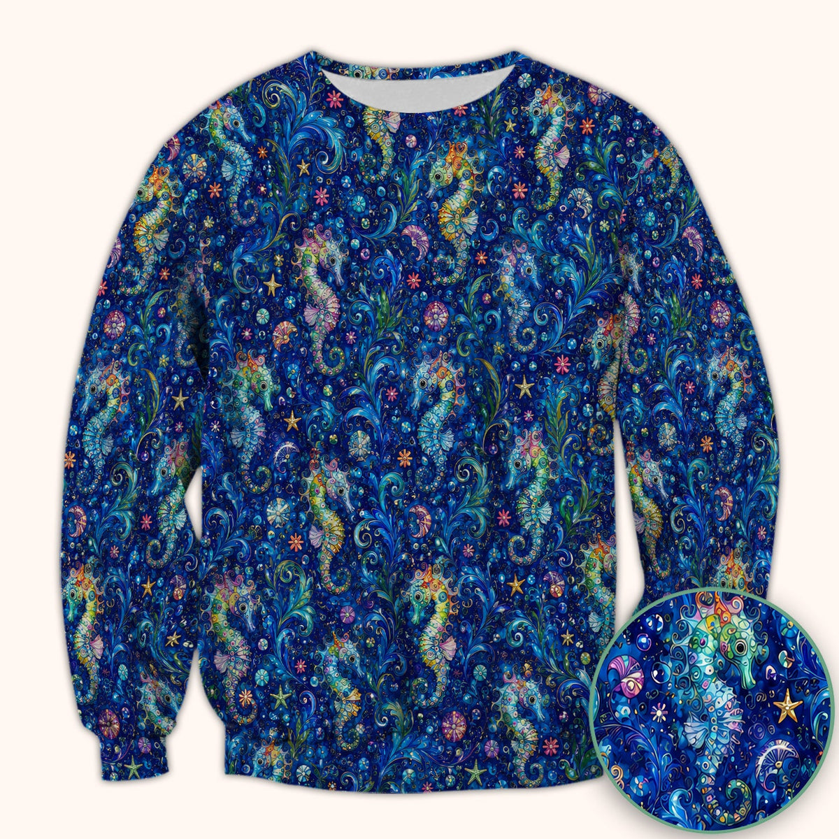 Vibrant Seahorse Ocean Swirl Nurse Scrub Top