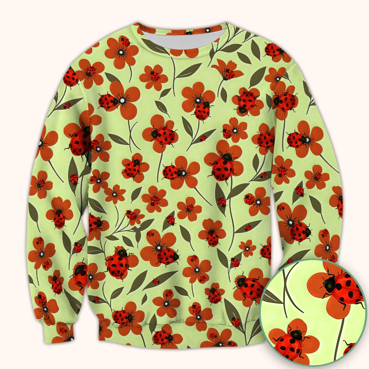 Ladybug Orange Floral Garden Nurse Scrub Top