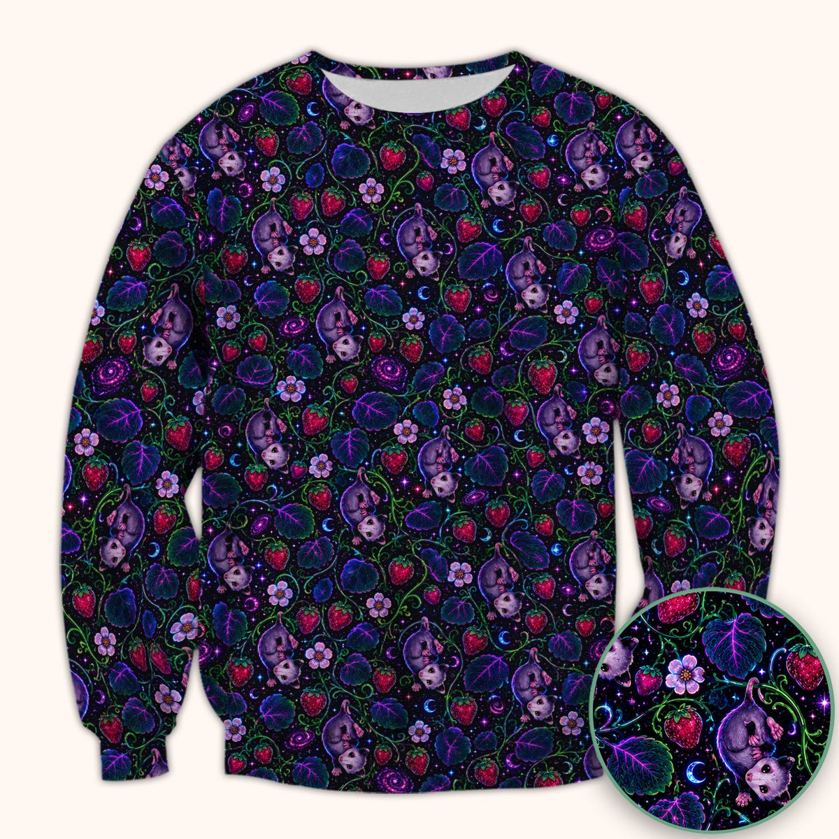 Galaxy Strawberry Opossum Nurse Scrub Top - Gift For Cat Lover
