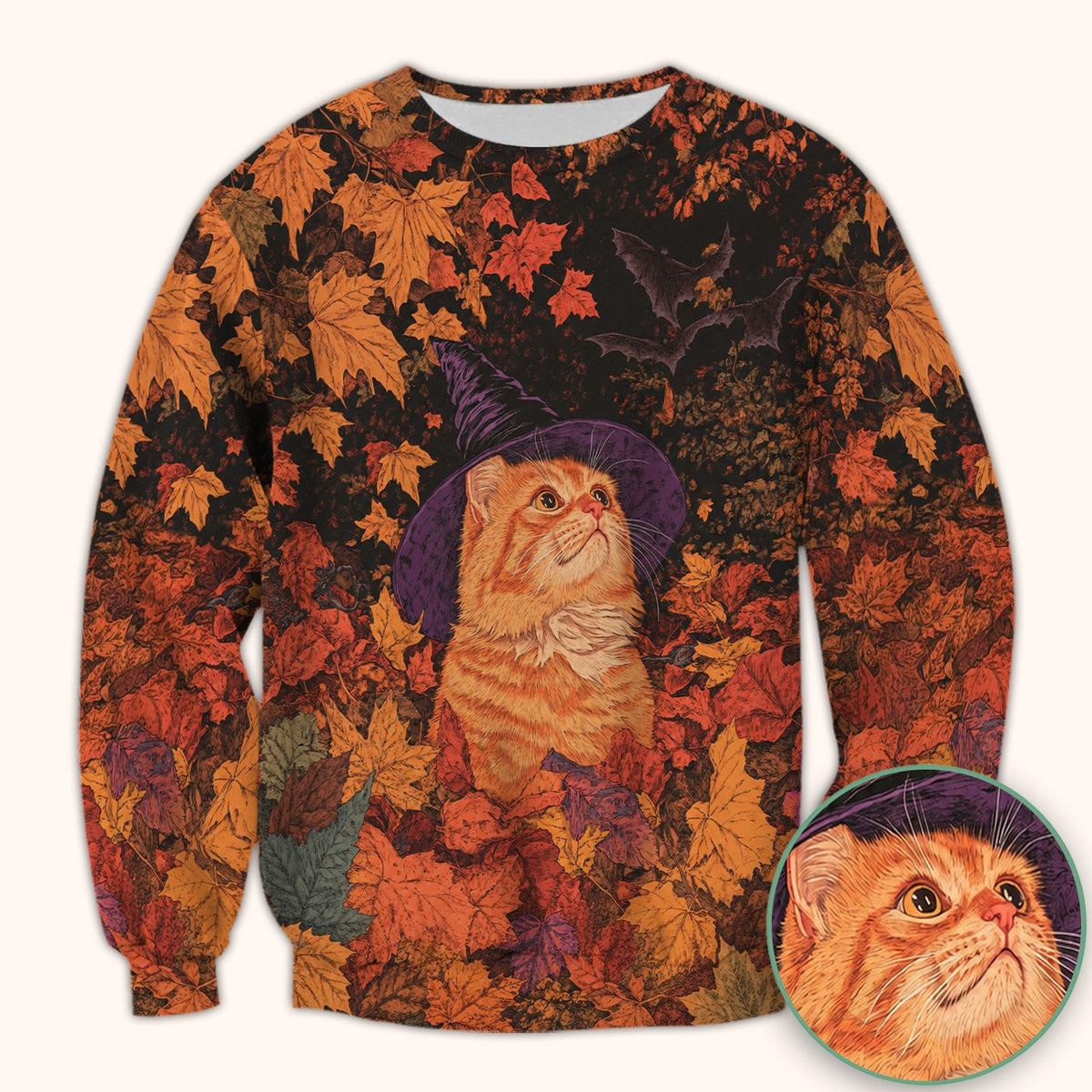 Autumn Cat Fall Leaves Nurse Scrub Top