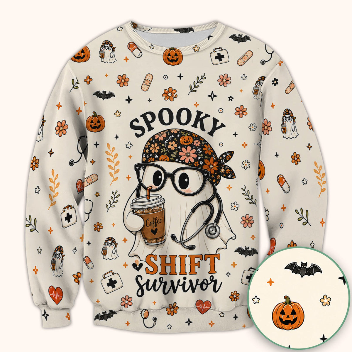 Shift Survivor Ghost Nurse Scrub Top - Halloween Gift