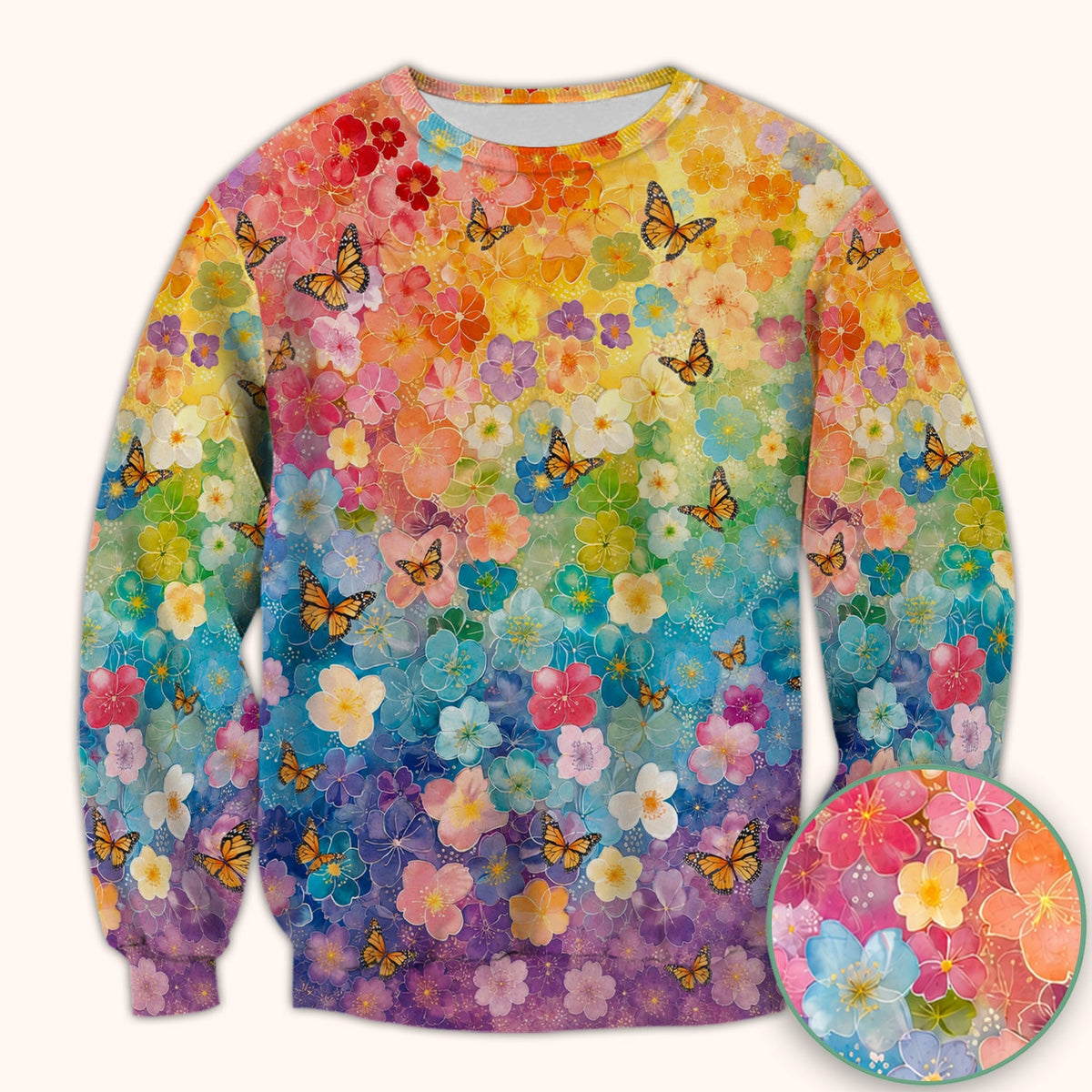 Rainbow Butterfly Floral Blossom Nurse Scrub Top