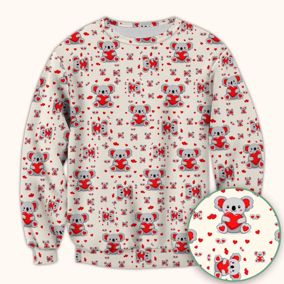 Valentine Cute Koala Heart Pattern Nurse Shirt, Comfortable Scrubs for Nurses