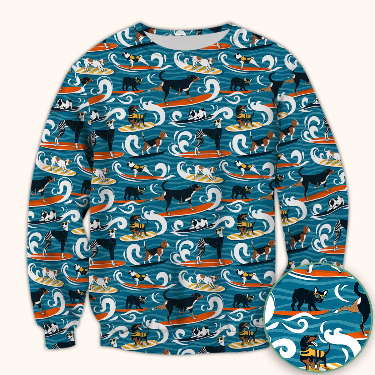 Surfing Dogs Ocean Wave Nurse Scrub Top