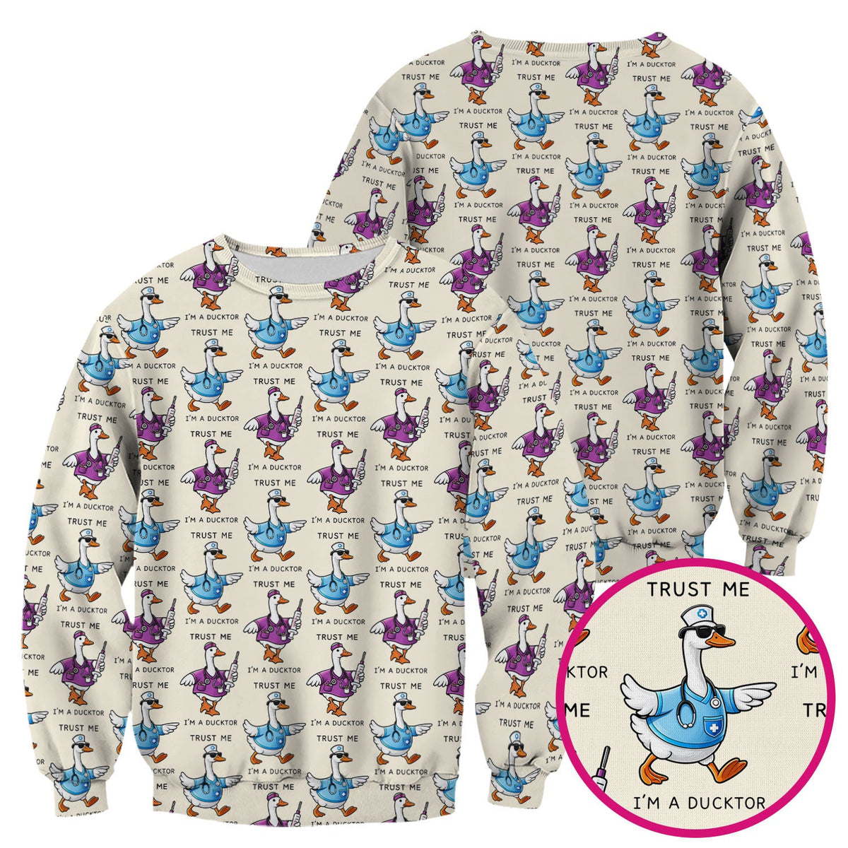 Duck Cartoon Nurse Scrub Top