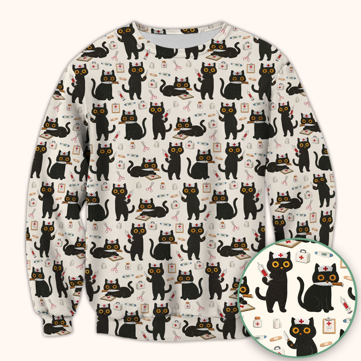 Cute Black Cat Nurse Scrub Top