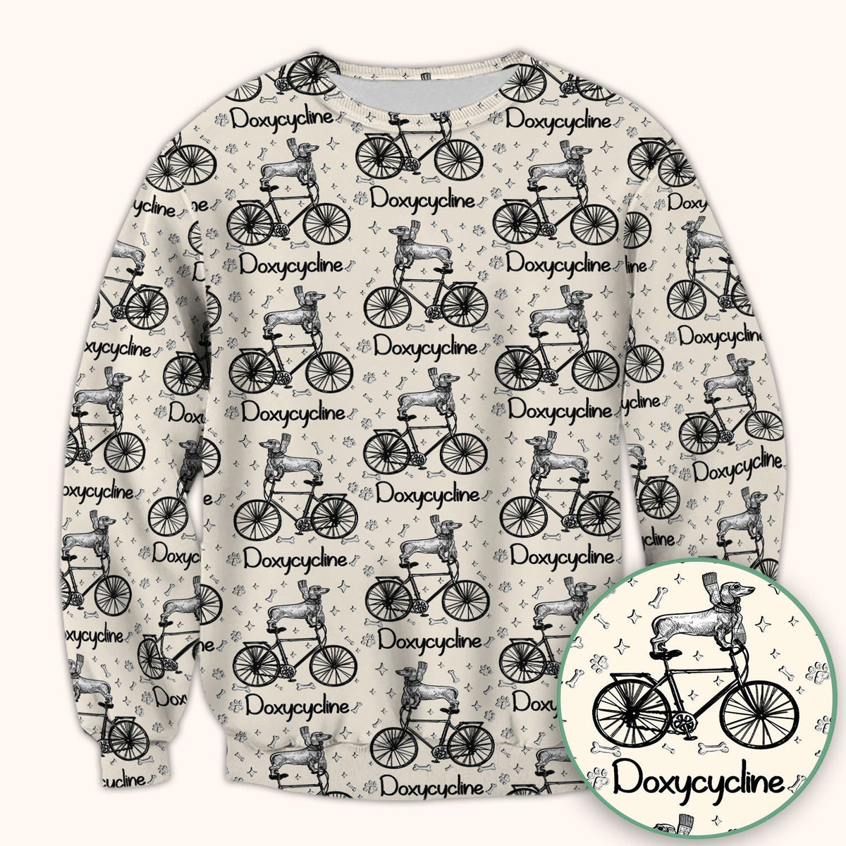 Funny Doxycycline Dog Bicycle Print Scrub Top, Comfortable Scrubs for Nurses