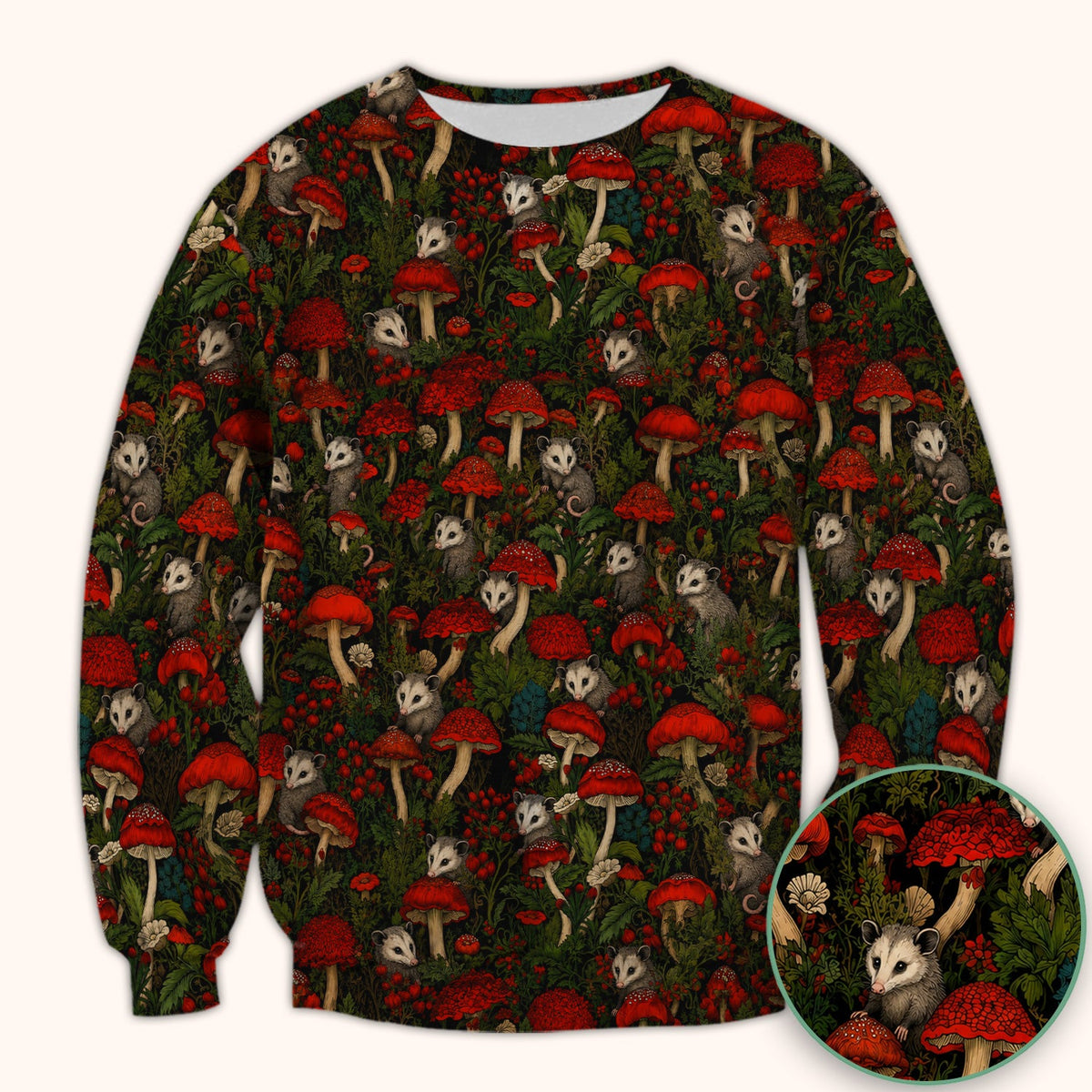 Woodland Opossum Red Mushroom Nurse Scrub Top