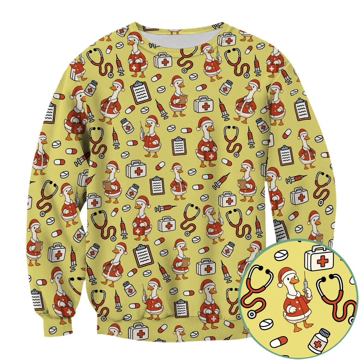 Santa Duck Nurse Scrubs - Christmas Print Medical Shirt for Women Men - Funny Holiday Scrub Top for RN CNA Doctor, Cute Xmas Gift