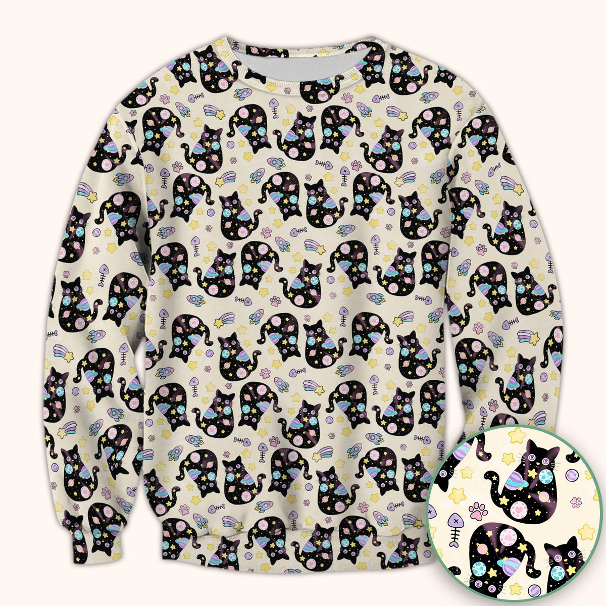 Galaxy Black Cat Space Nurse Scrub Top