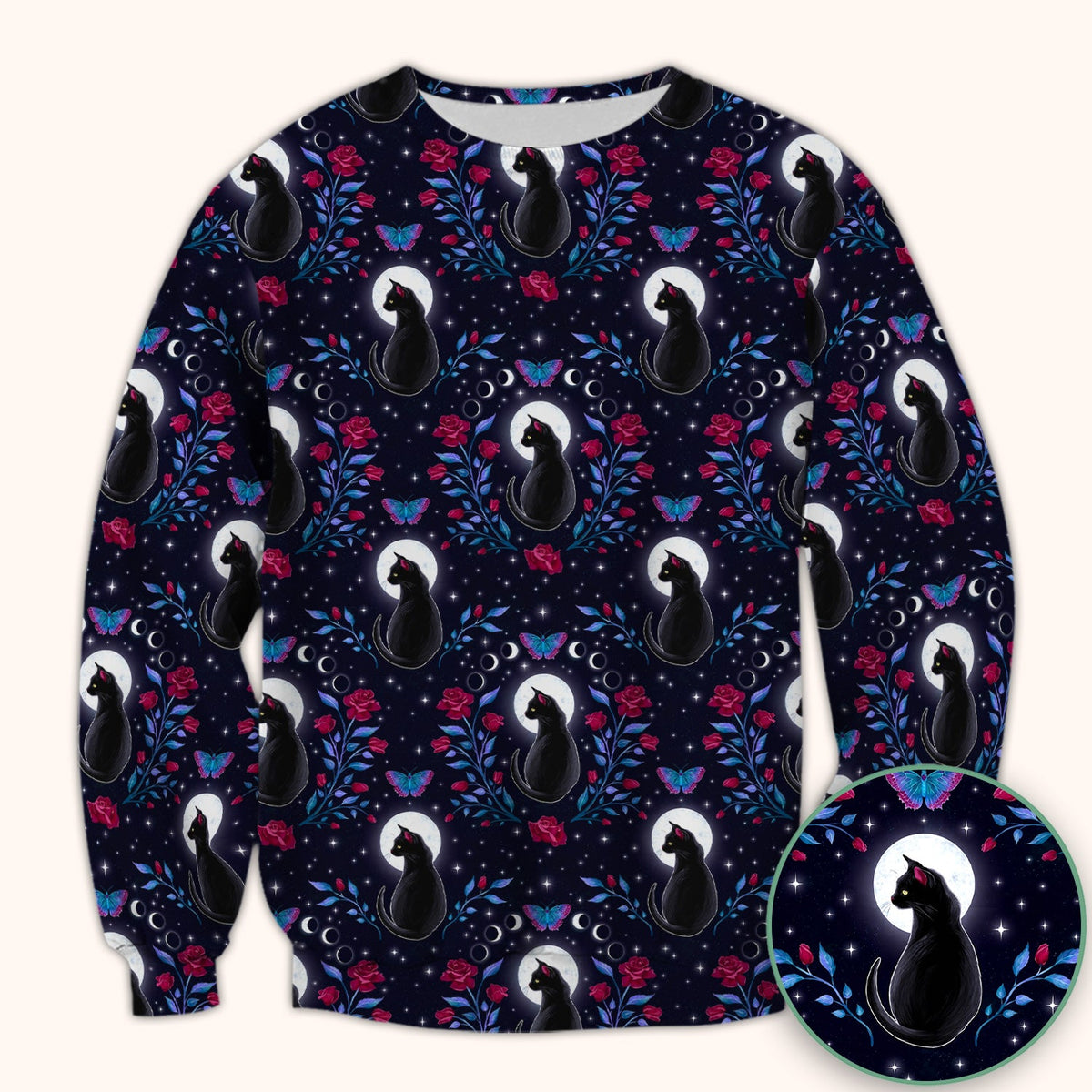 Black Cat Moon Rose Nurse Scrub Top