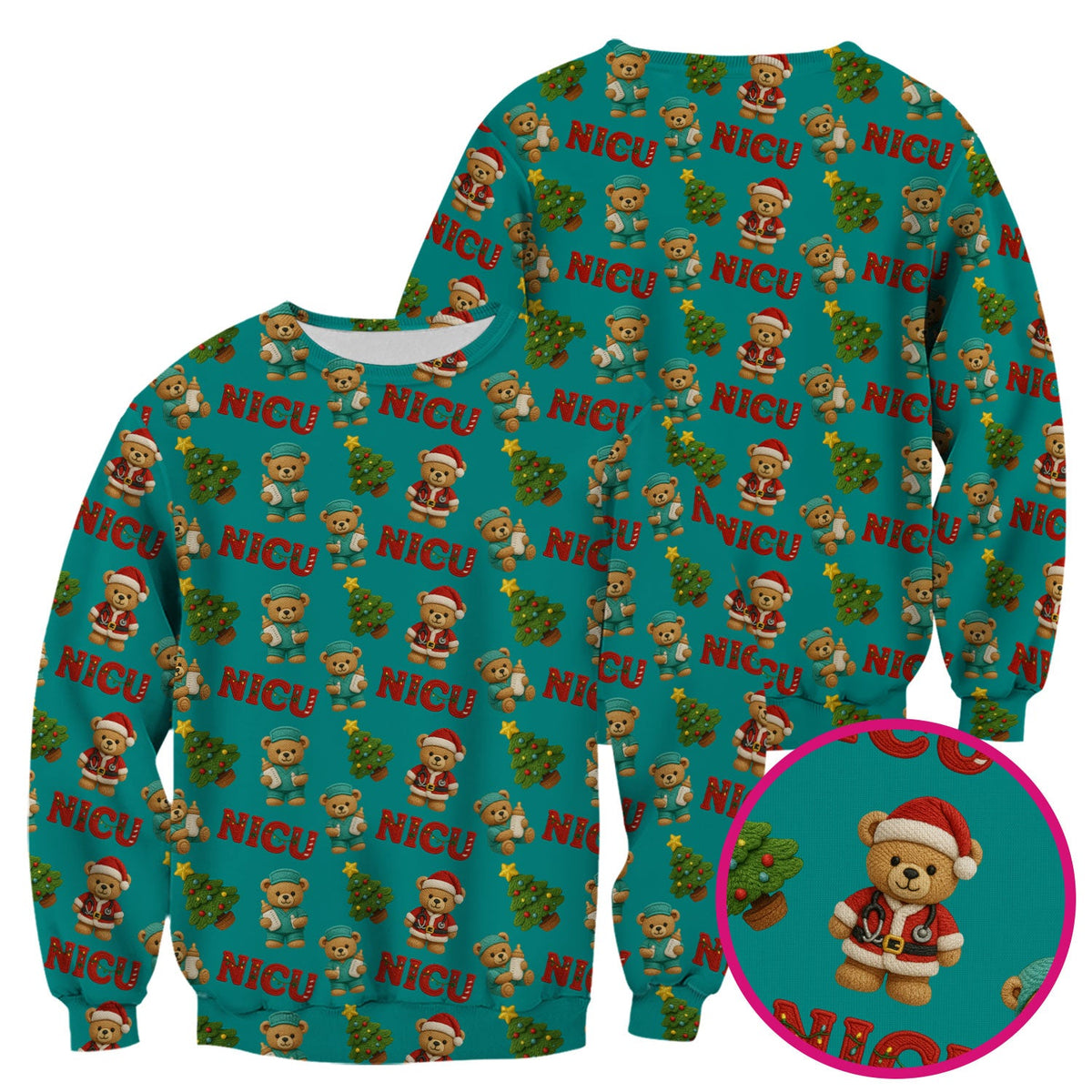 NICU Nurse Teddy Bear Scrub Top - Christmas Gift