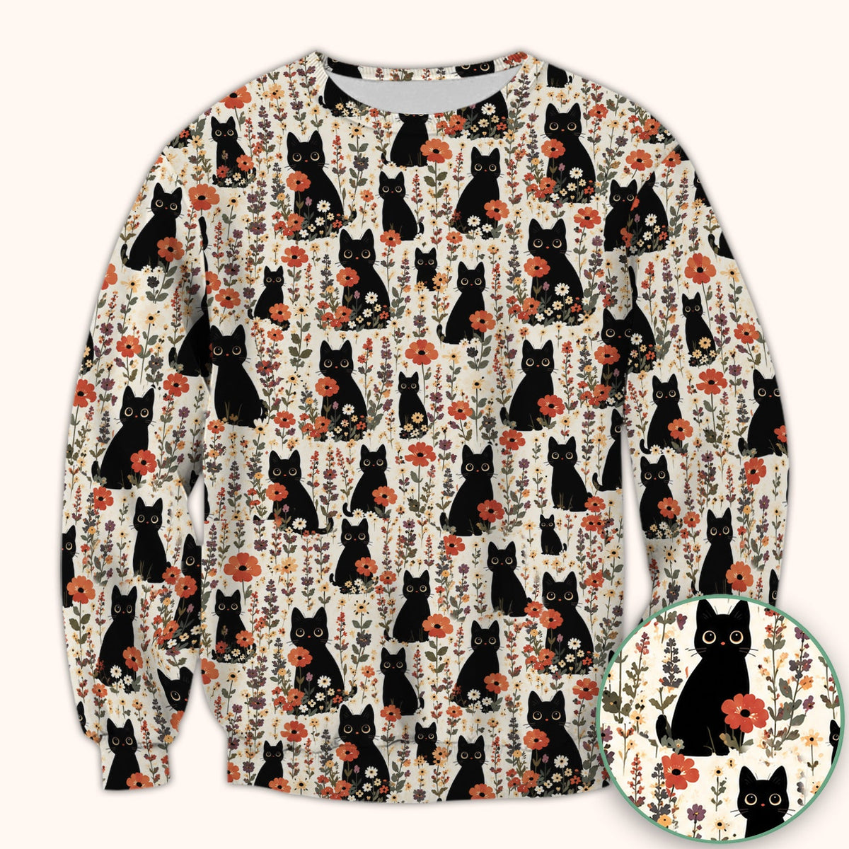 Cute Black Cat Wildflower Nurse Scrub Top