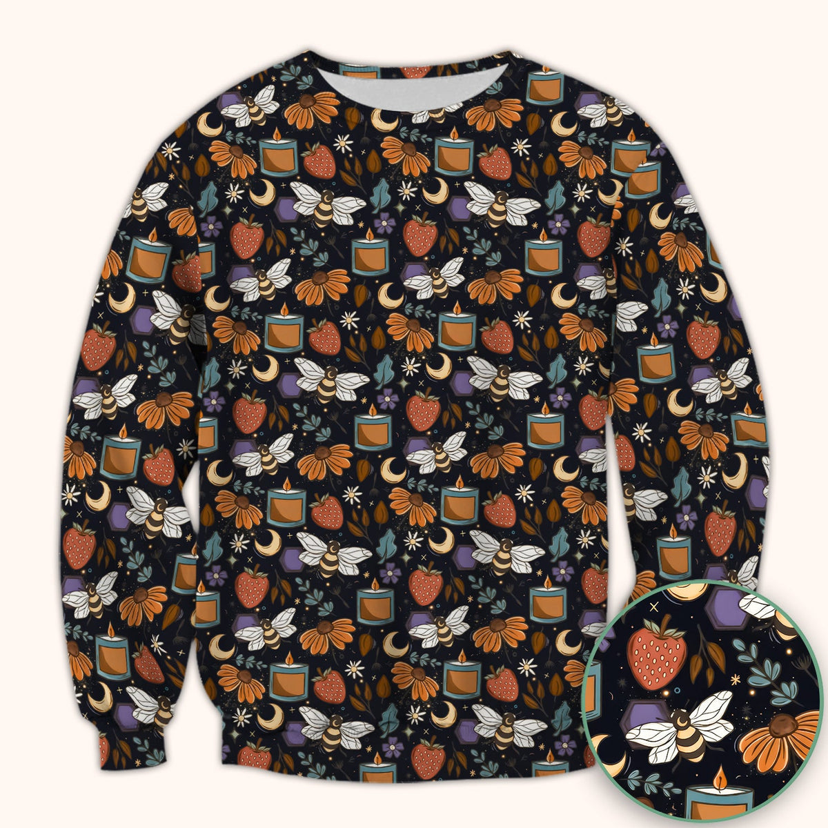 Bee Strawberry Floral Candle Nurse Scrub Top