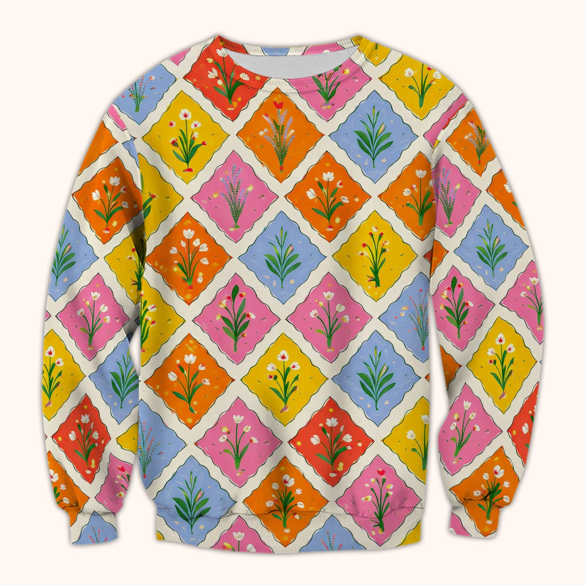 Colorful Floral Tile Nurse Scrub Top