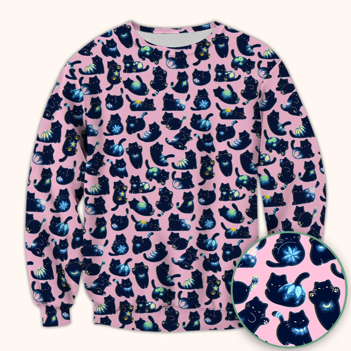 Midnight Black Cat Nurse Scrub Top