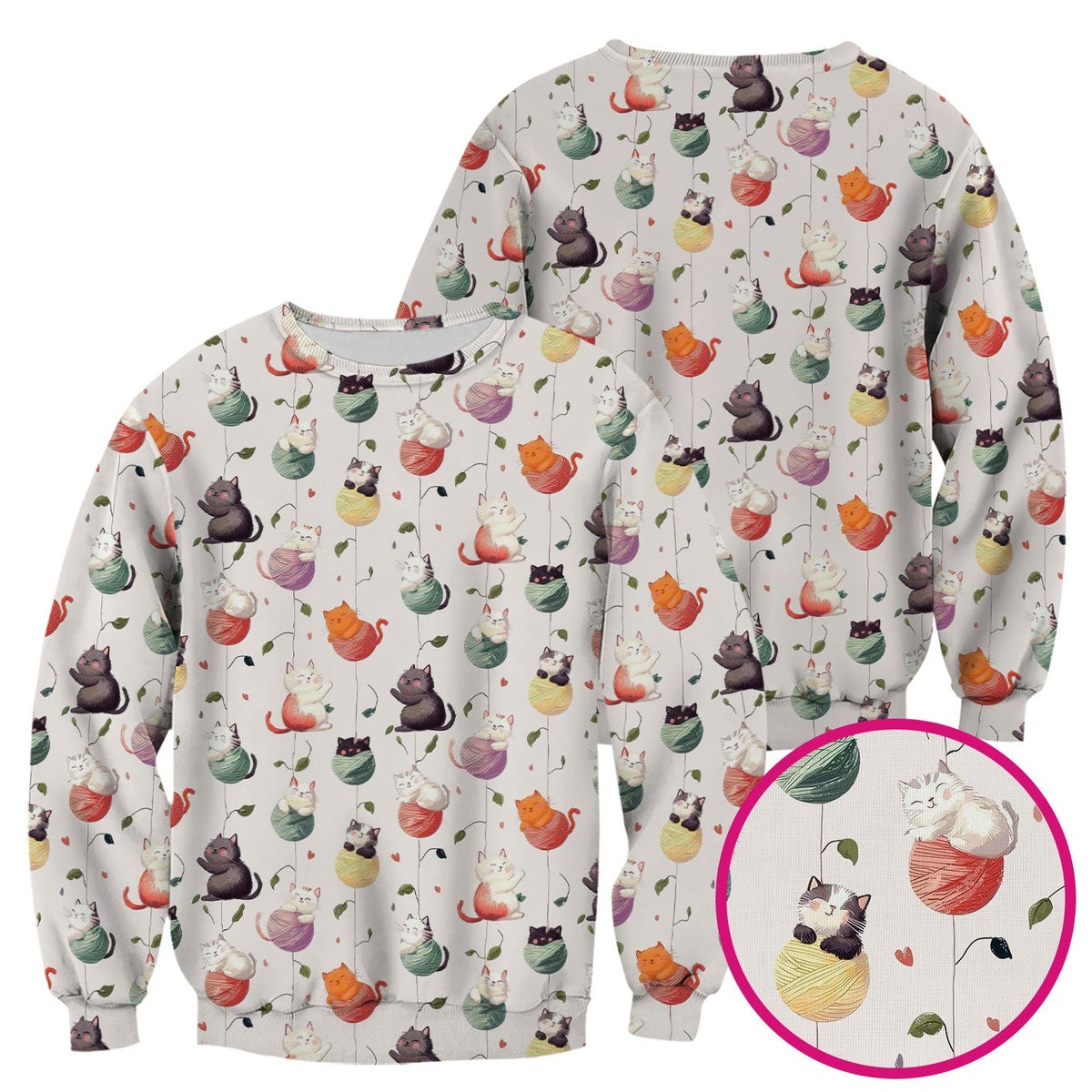 Cute Cats Playing Yarn Balls Pattern Print Scrub Top, Comfortable Scrubs for Nurses