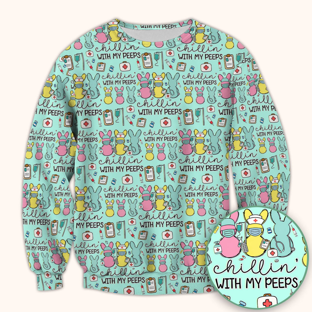 Bunny Nurse Chillin With My Peeps Scrub Top - Easter Gift