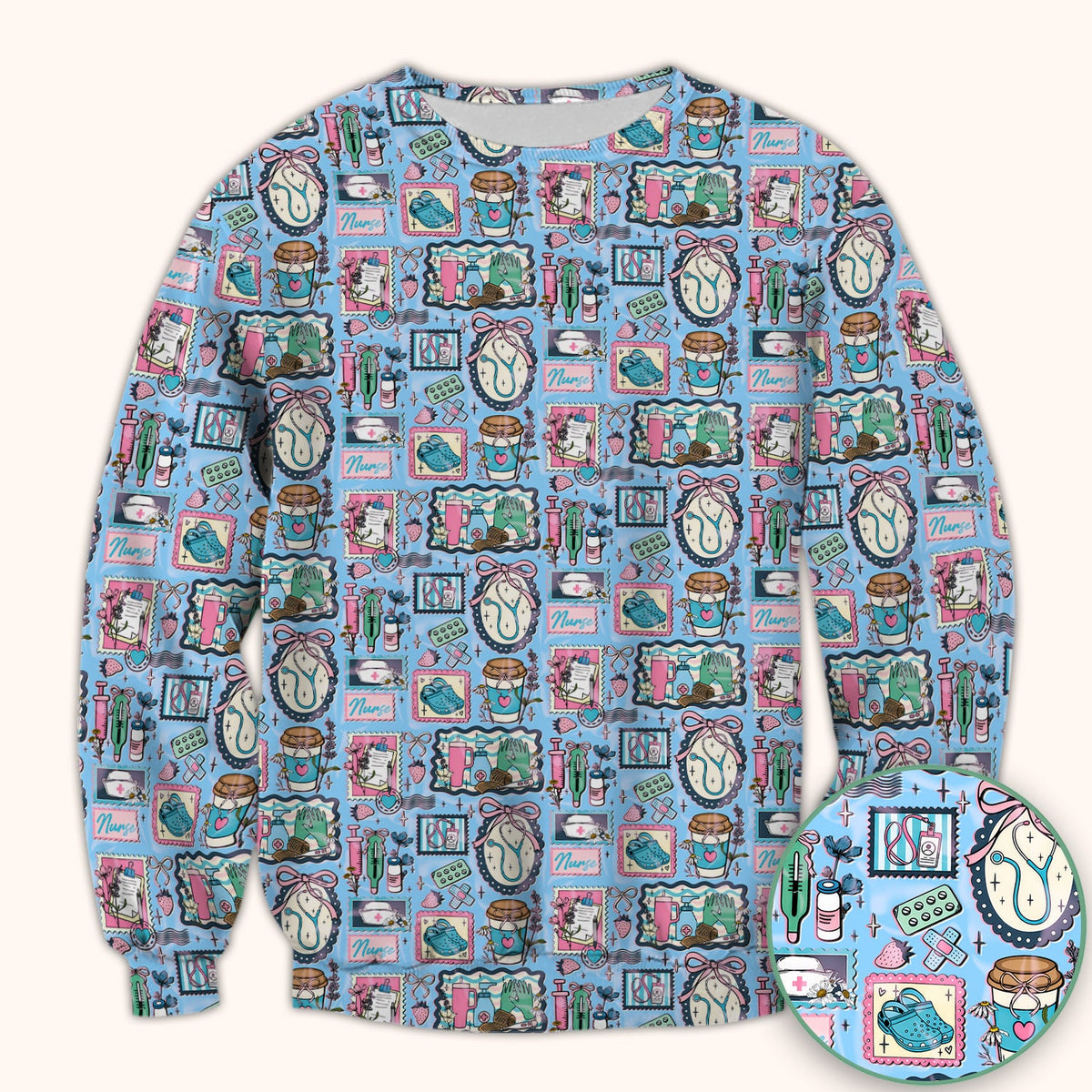 Stethoscope Syringe Frame Nurse Scrub Top