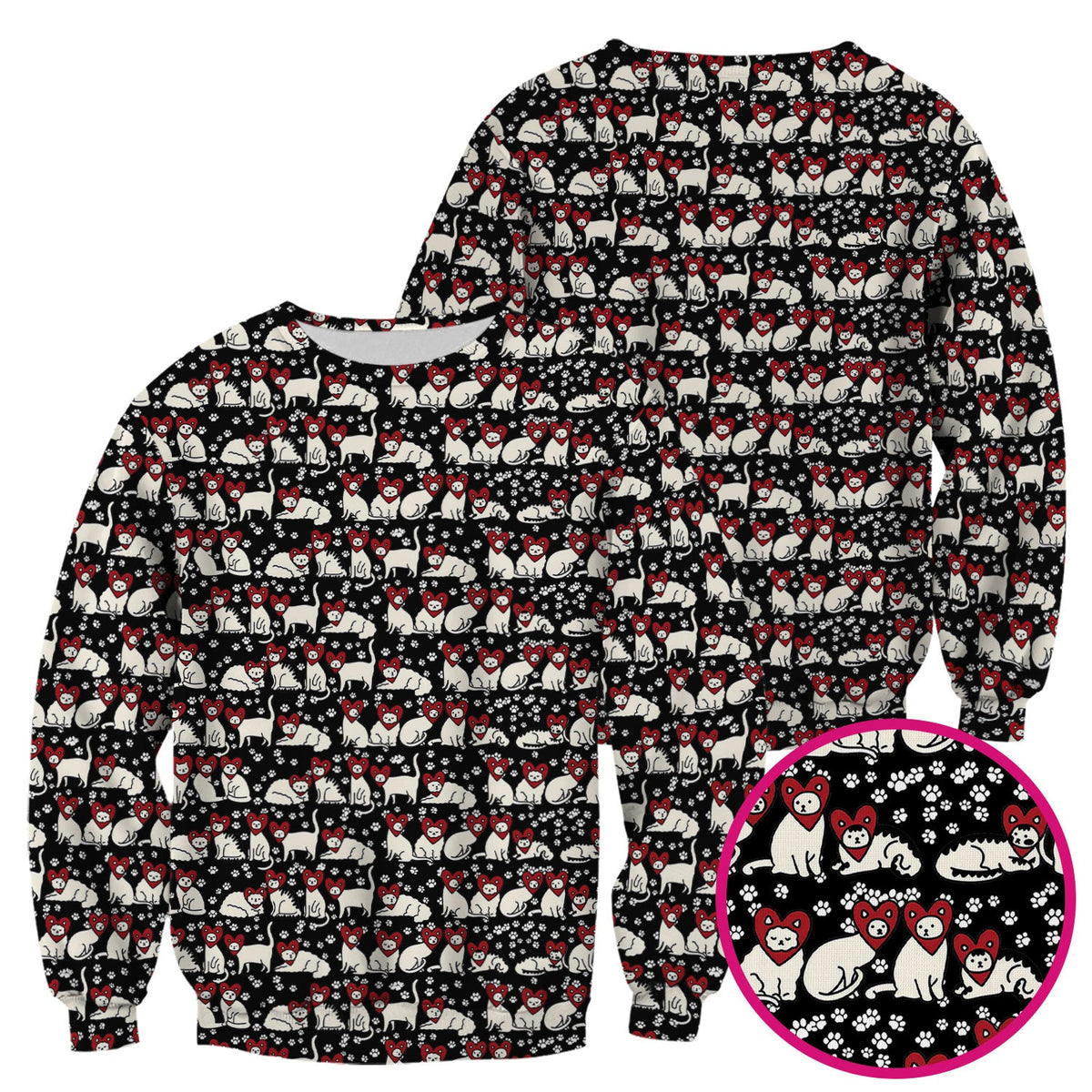 Cute Cat Heart Pattern Scrub Top, Funny Cat Scrub Shirt For Nurses, Breathable Fabrics Nursing Uniform