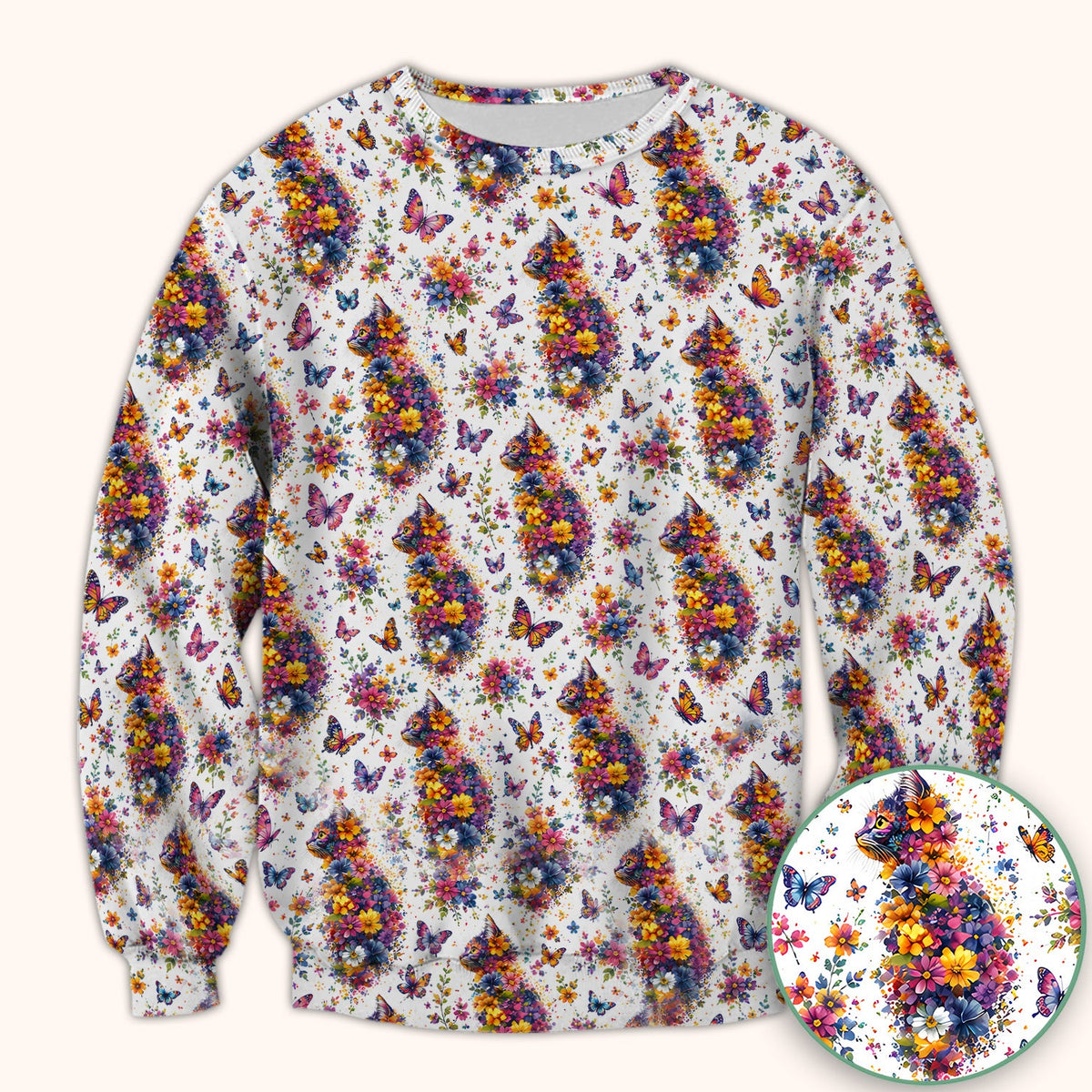 Floral Cat Butterfly Nurse Scrub Top