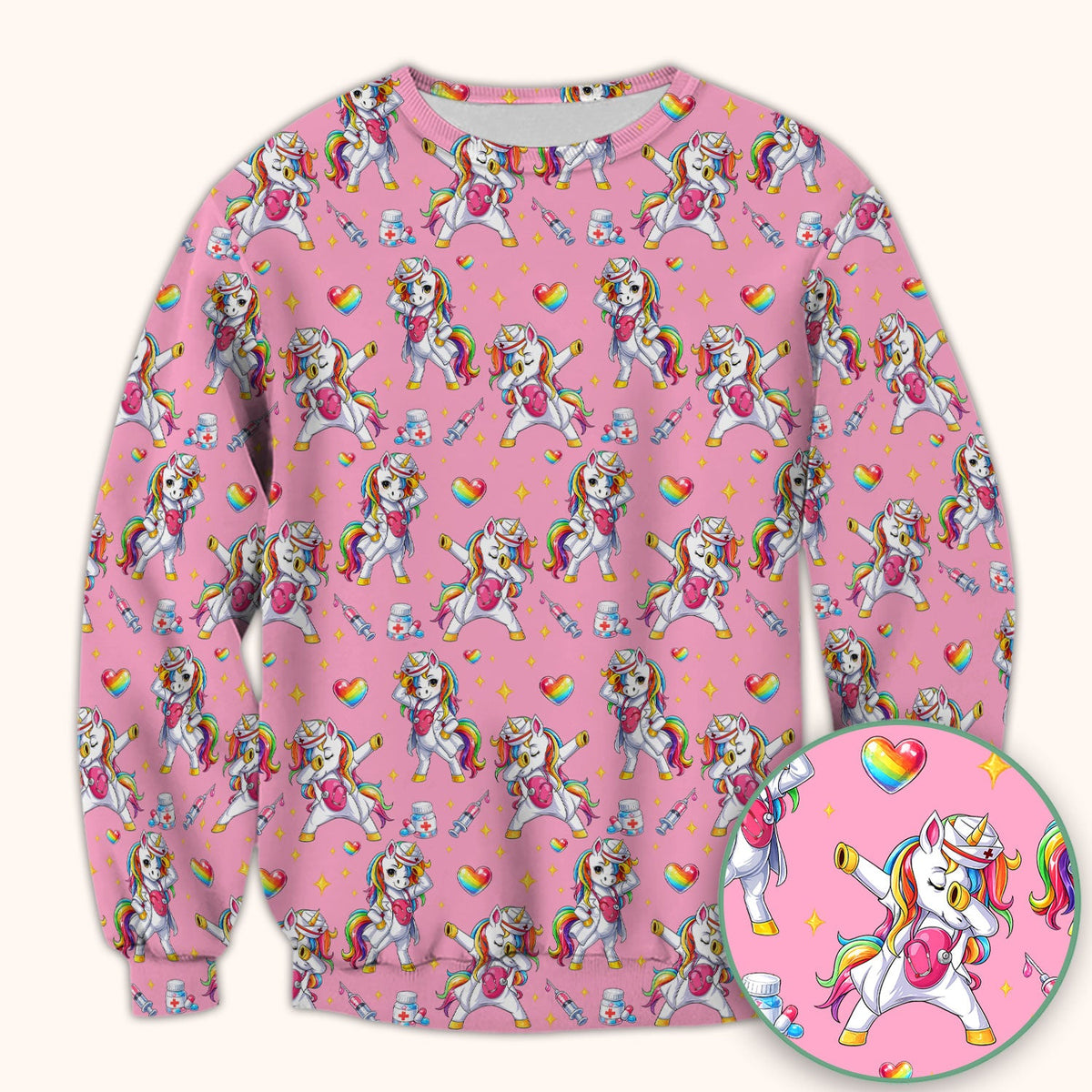 Playful Nurse Unicorn Rainbow Pattern Scrub Top, Comfortable Scrubs for Nurses
