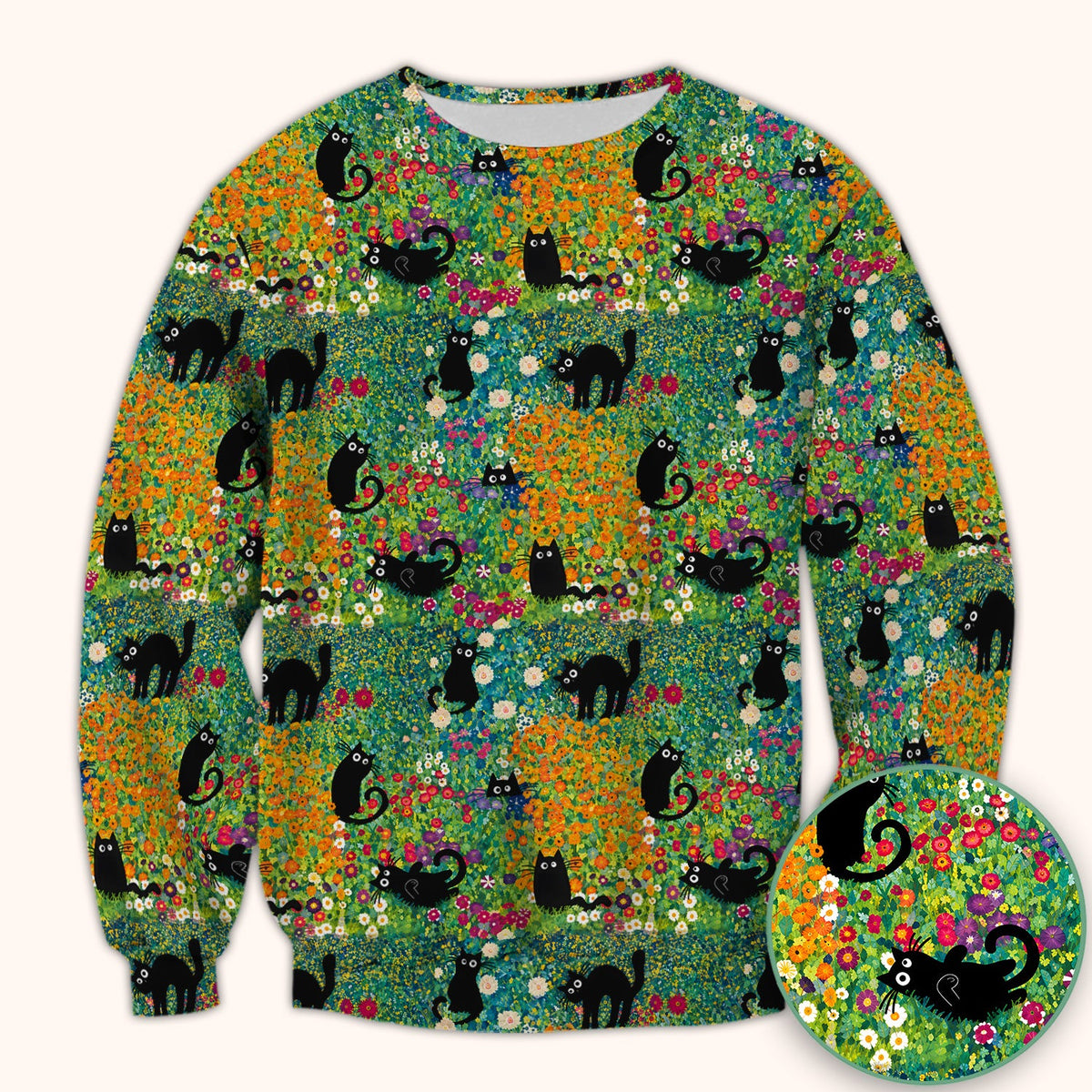 Black Cat Flower Garden Nurse Scrub Top