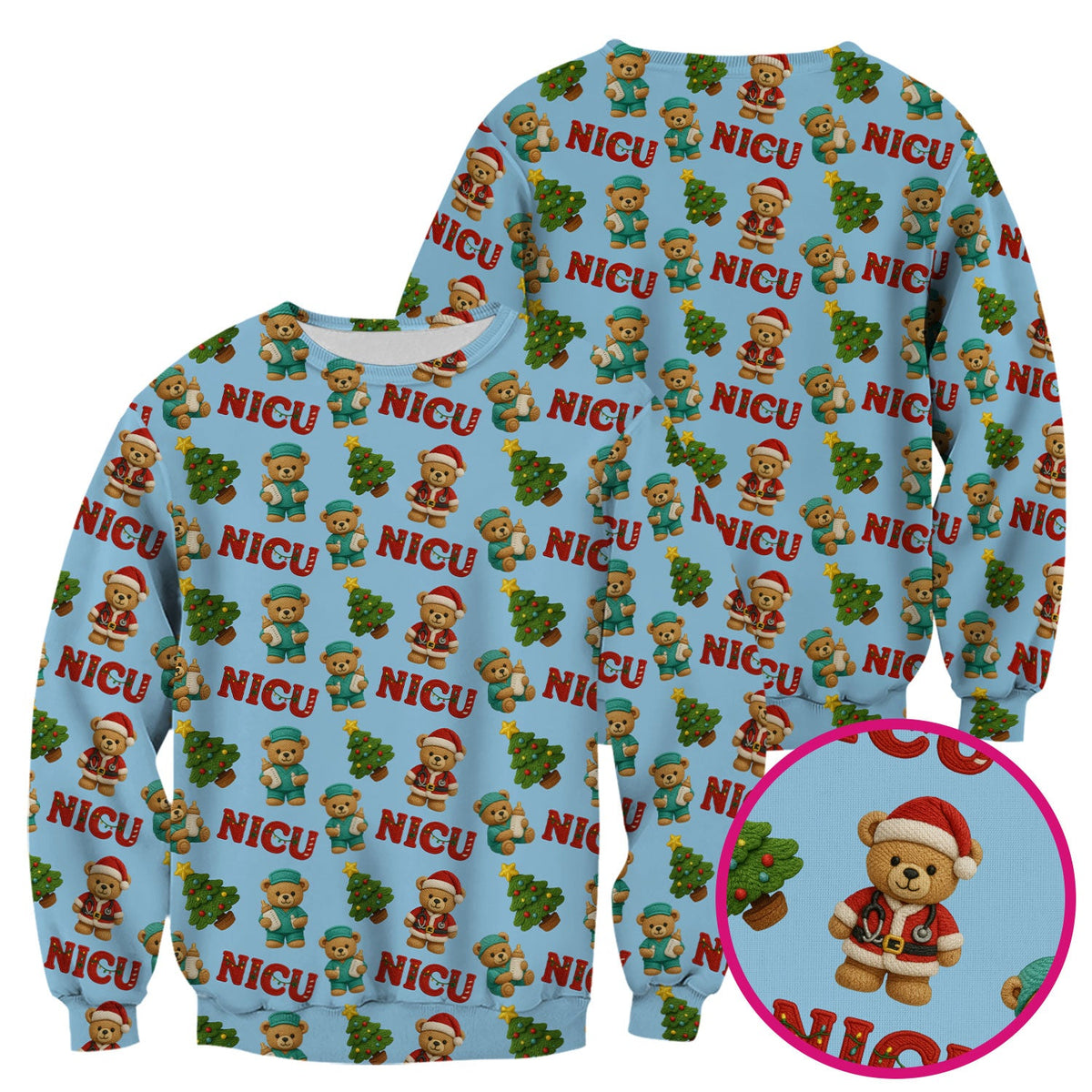 NICU Nurse Teddy Bear Scrub Top - Christmas Gift
