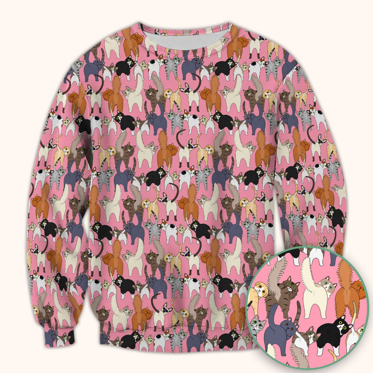 Whimsical Multicolor Cat Cartoon Nurse Scrub Top
