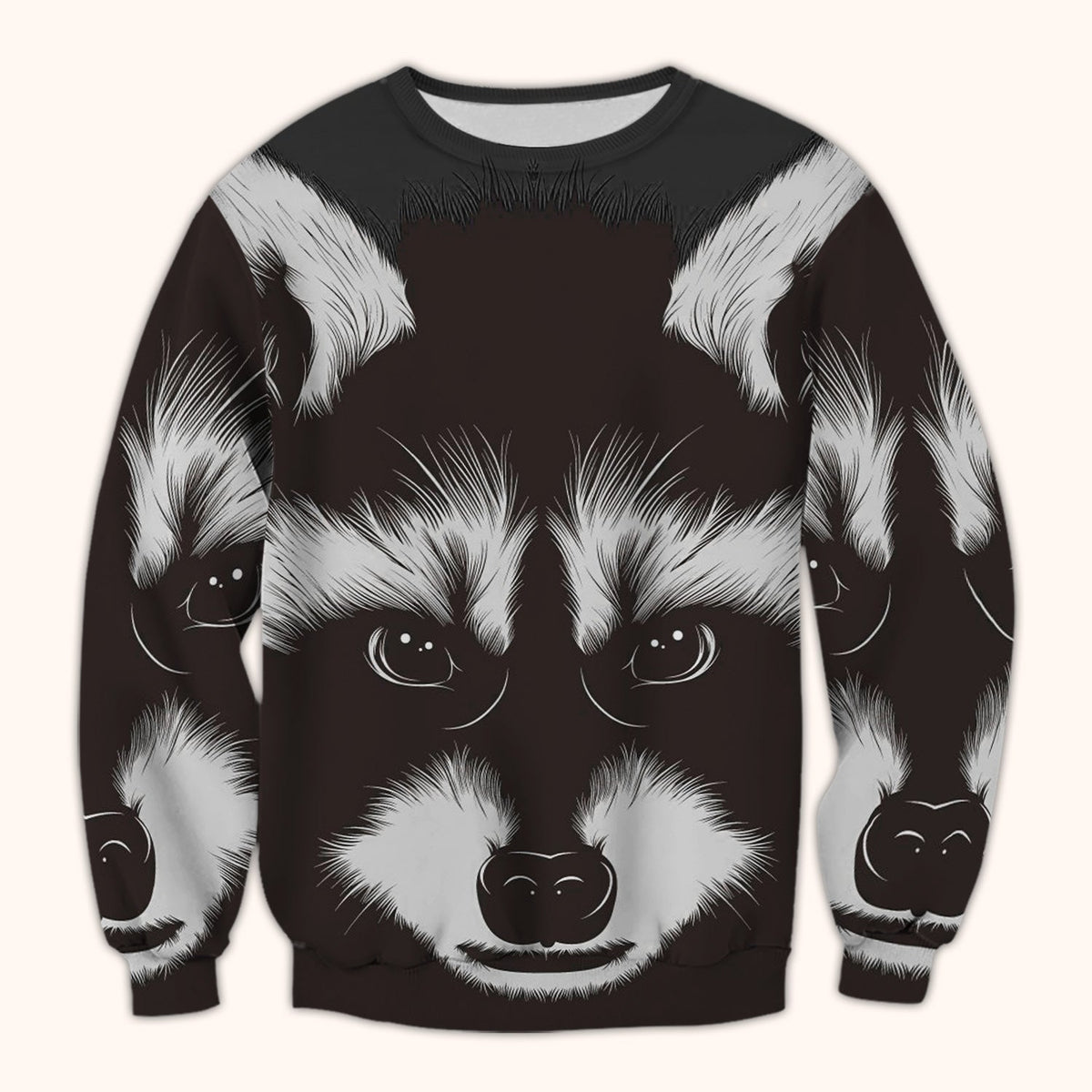 Black White Raccoon Face Nurse Scrub Top