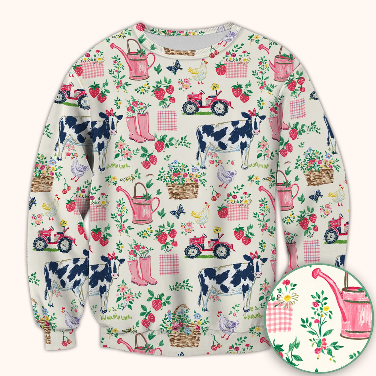 Strawberry Cow Country Style Scrub Top, Comfortable Scrubs for Nurses