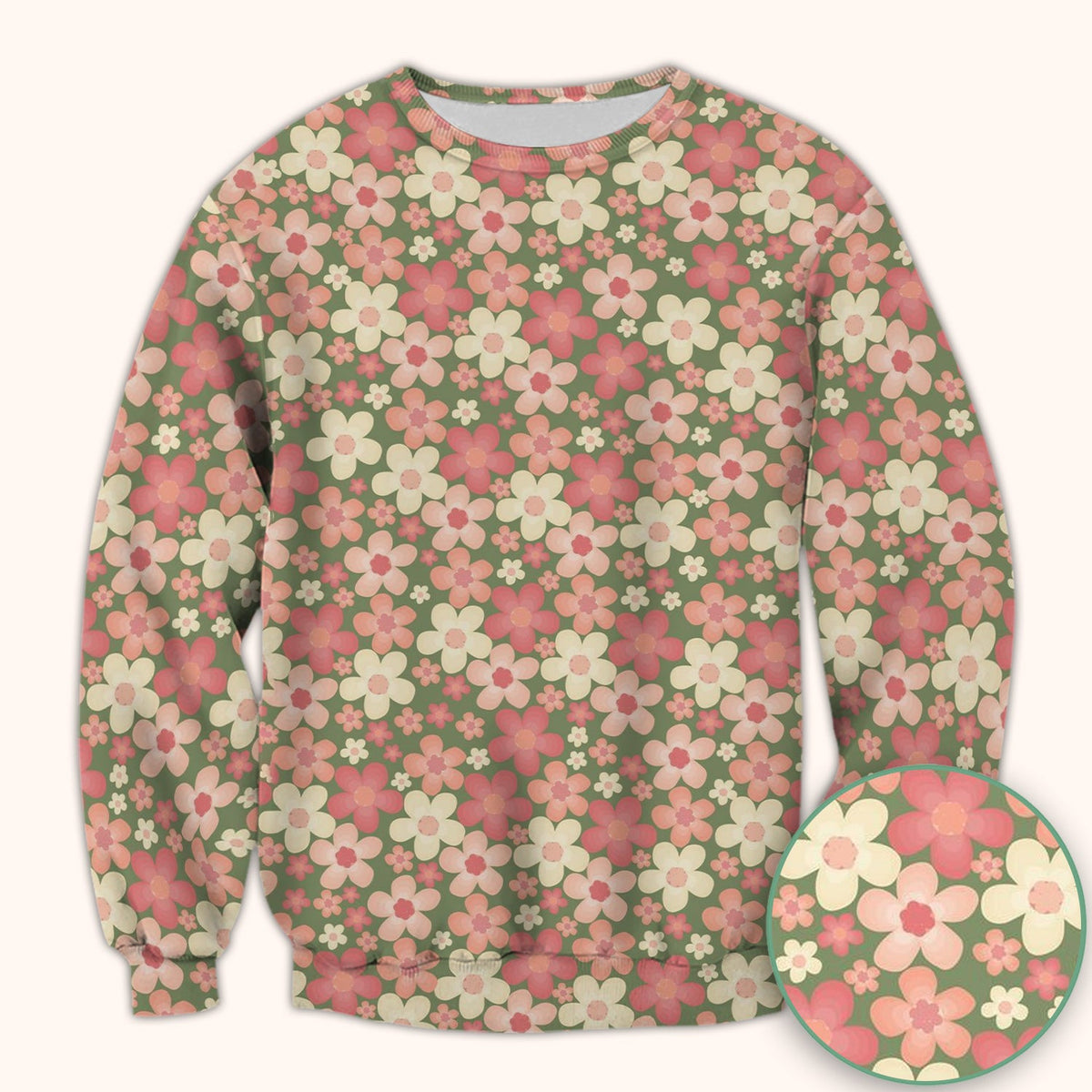 Retro Floral Print Nurse Scrub Top