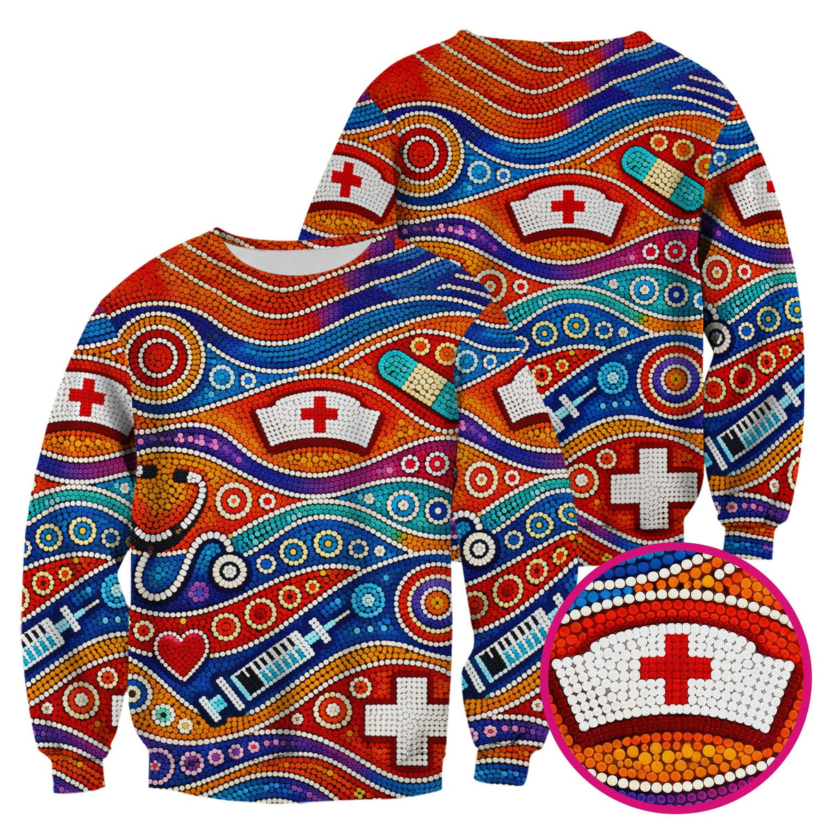 Aboriginal Dot Art Nurse Scrub Top, Artistic Medical Pattern Shirt, Breathable Fabrics Nursing Uniform