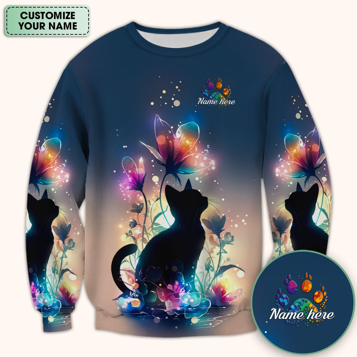 Personalized Cat Floral Glow Nurse Scrub Top