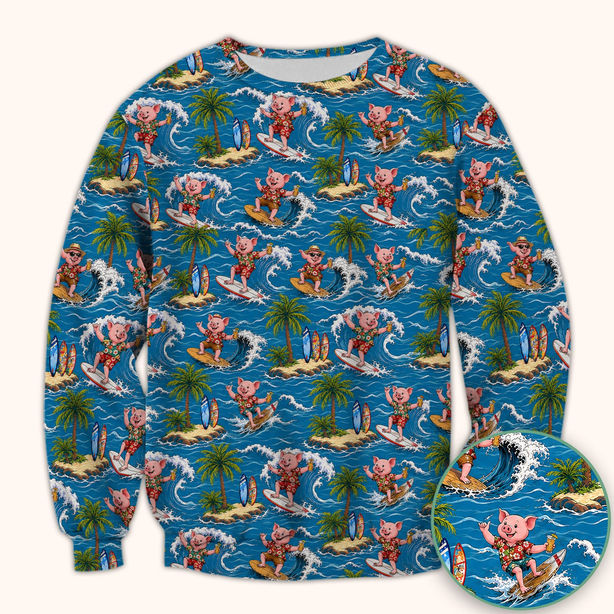 Tropical Surfing Pig Island Nurse Scrub Top