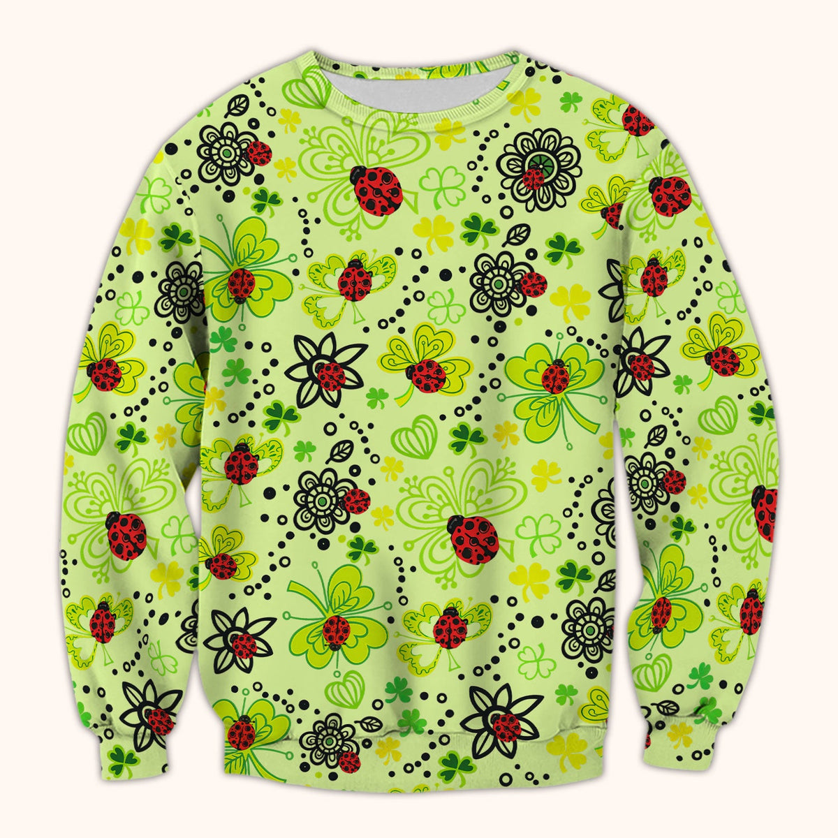 Ladybug Clover Floral Pattern Print Scrubs Nurses, Breathable Fabrics Nursing Uniform