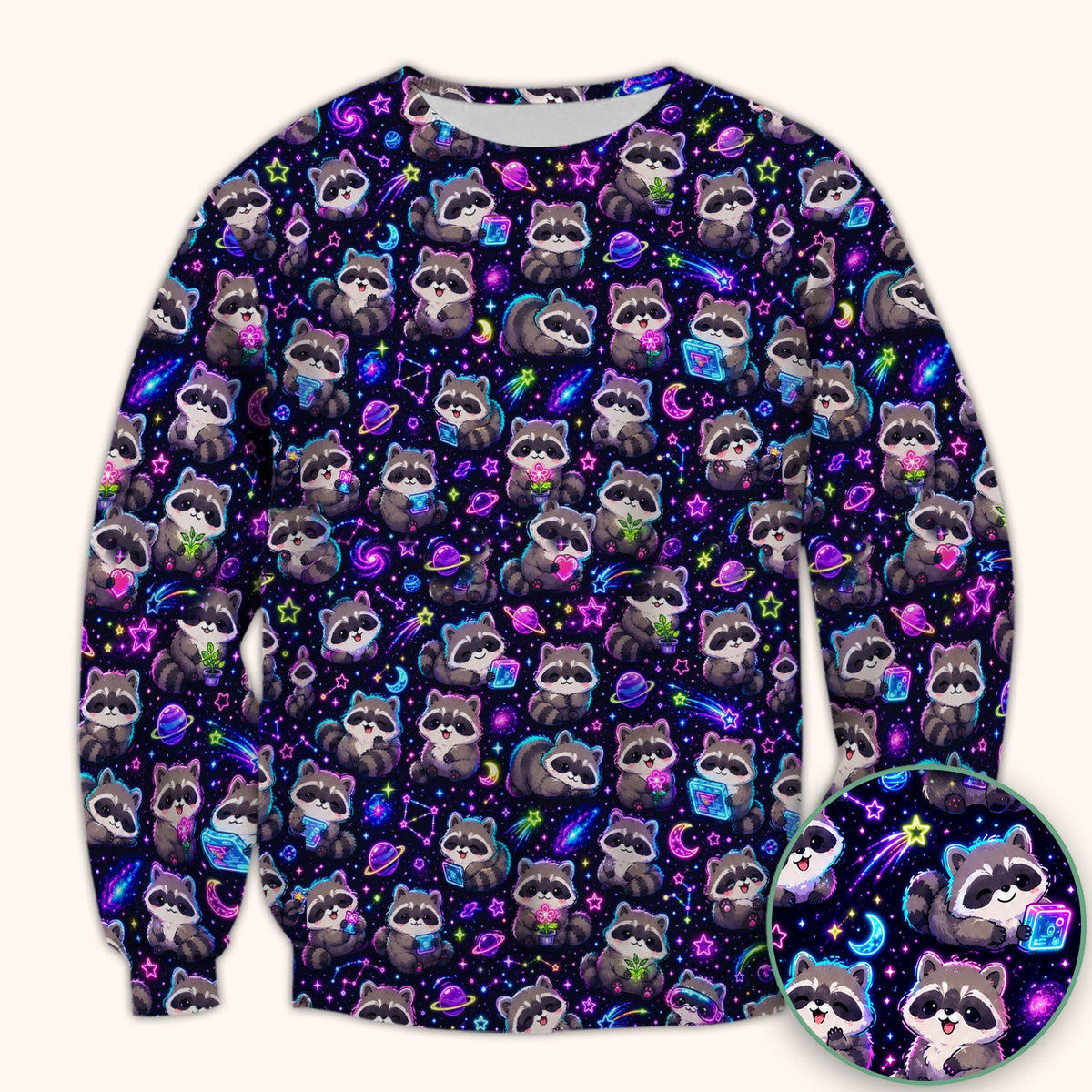 Neon Galaxy Raccoon Space Nurse Scrub Top