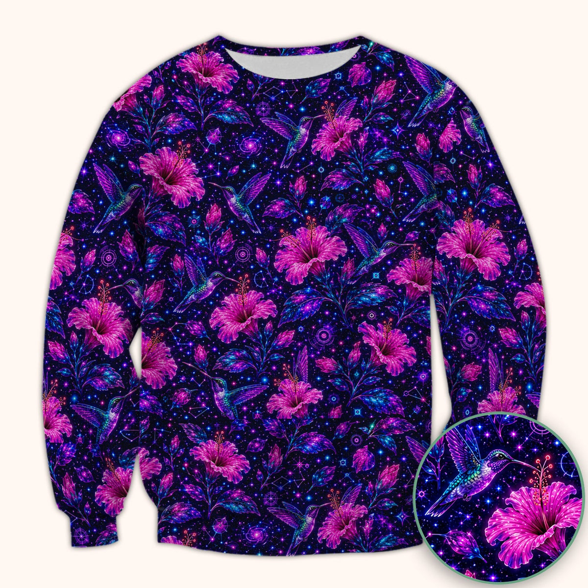 Galaxy Floral Hummingbird Nurse Scrub Top