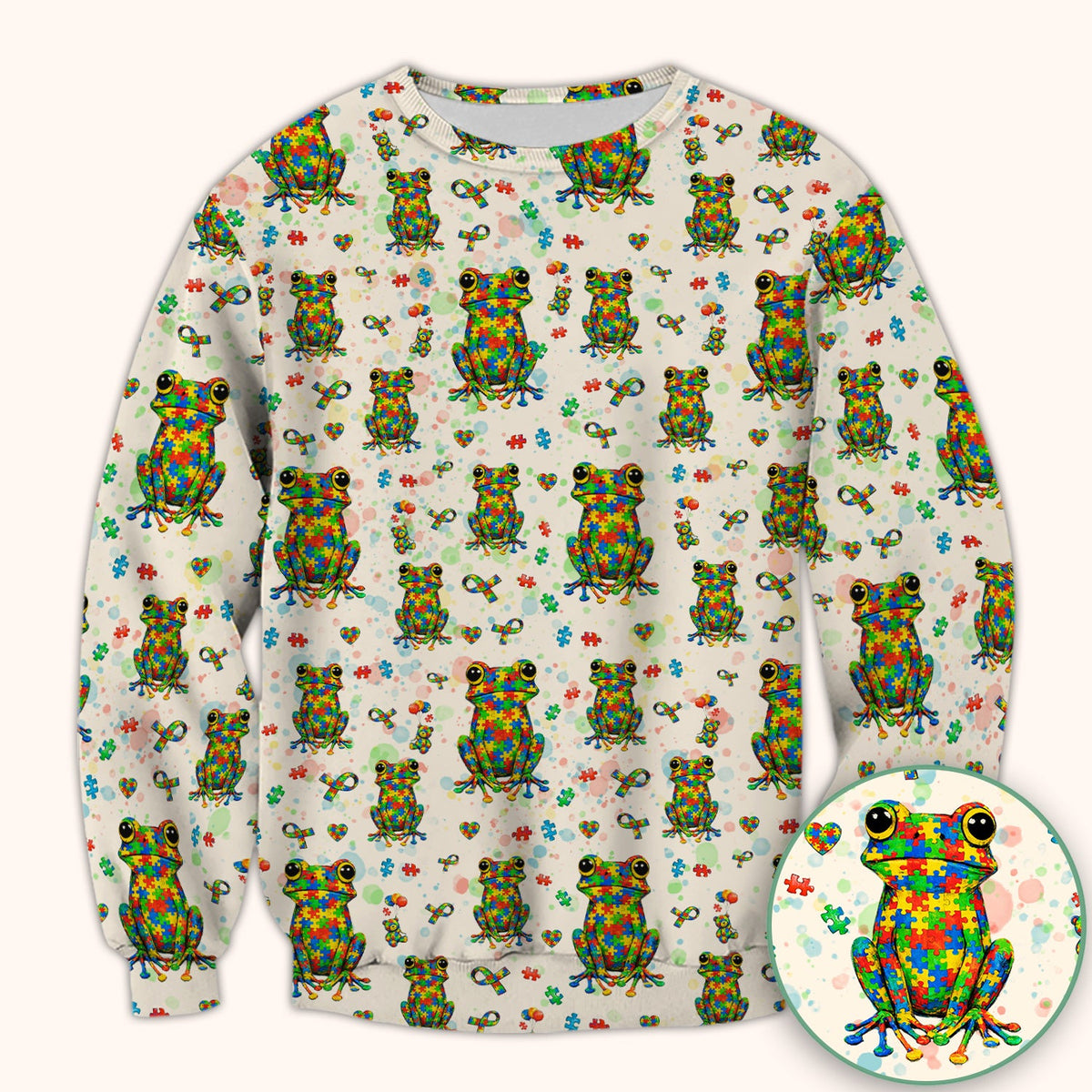 Colorful Autism Puzzle Frog Nurse Scrub Top