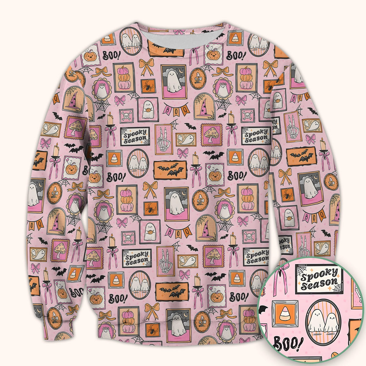 Pink Halloween Ghost Gallery Nurse Scrub Top