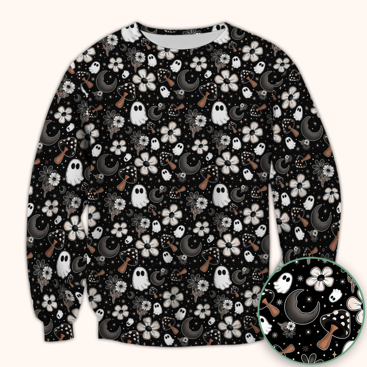 Floral Mushroom Ghost Nurse Scrub Top