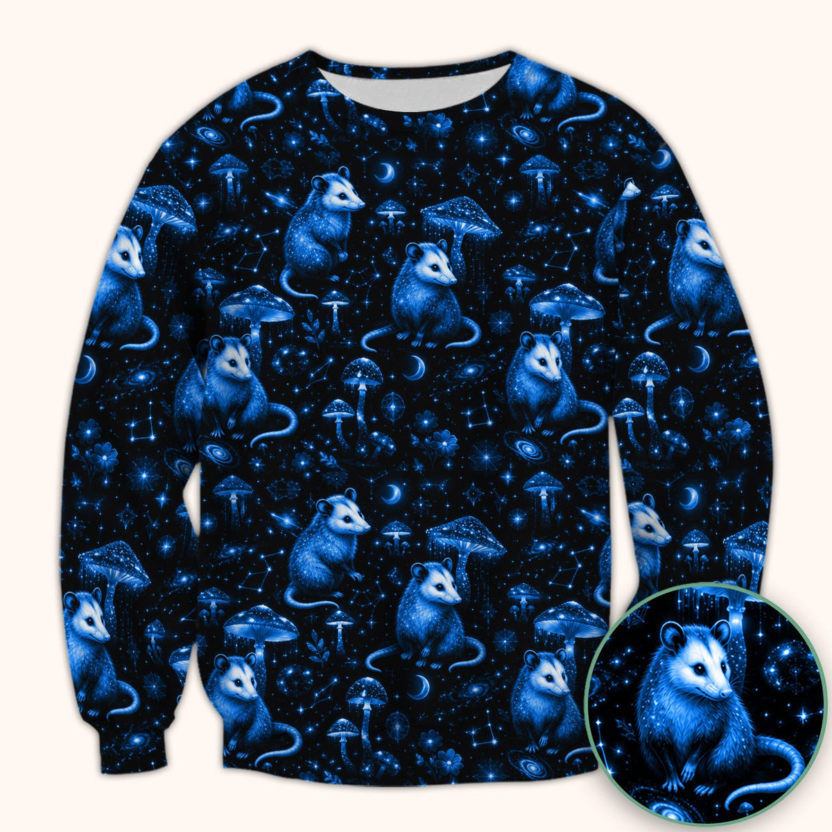 Celestial Blue Opossum Mushroom Nurse Scrub Top