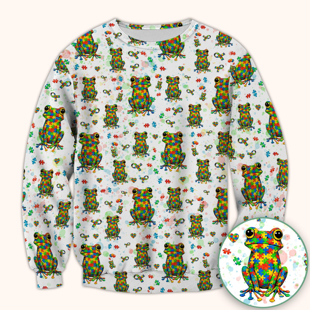Colorful Autism Puzzle Frog Nurse Scrub Top