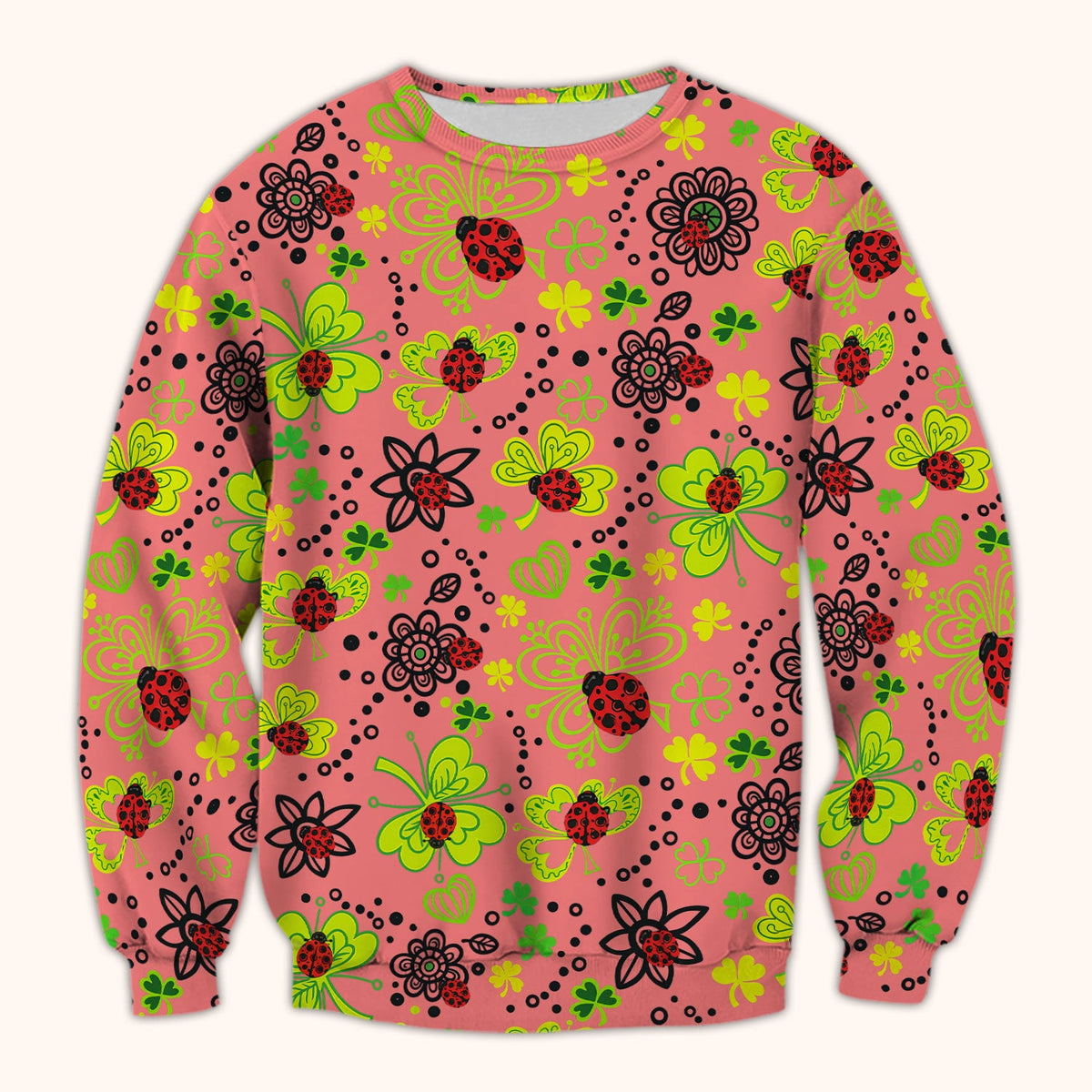 Ladybug Clover Floral Pattern Print Scrubs Nurses, Breathable Fabrics Nursing Uniform