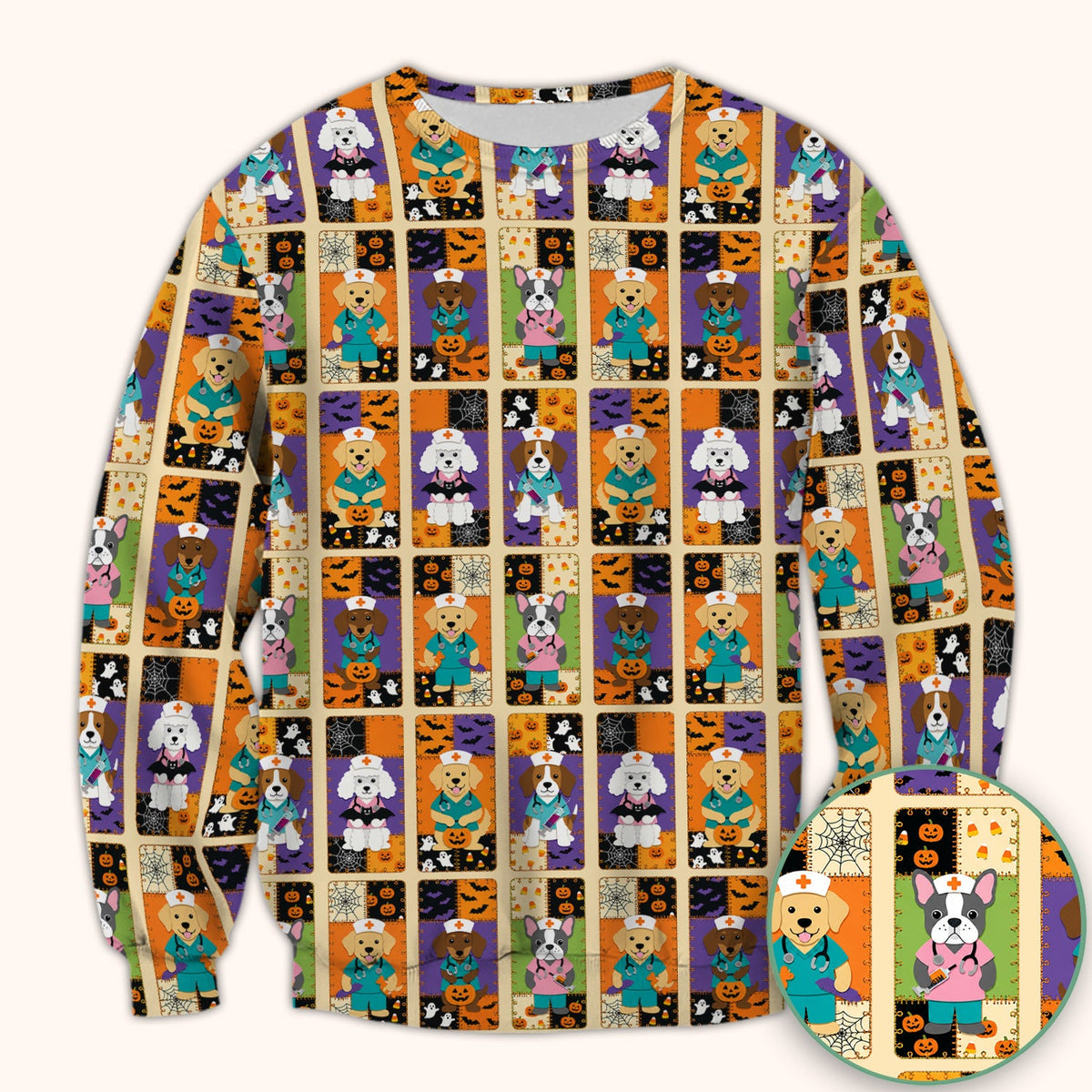 Spooky Dog Veterinary Nurse Scrub Top