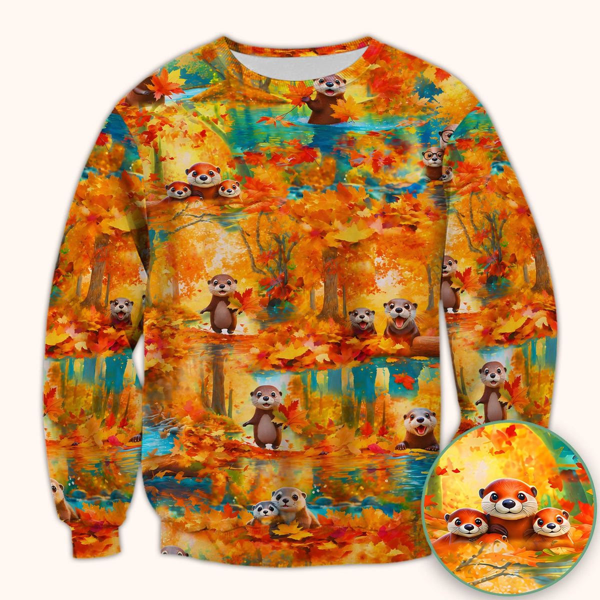 Cute Autumn Otter Leaf Forest Nurse Scrub Top