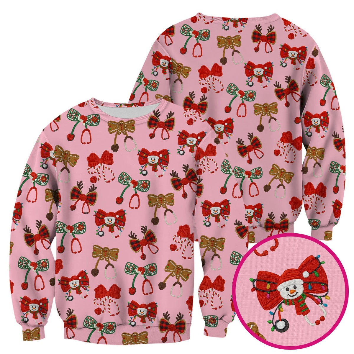Christmas Stethoscope Bow Nurse Scrub Top