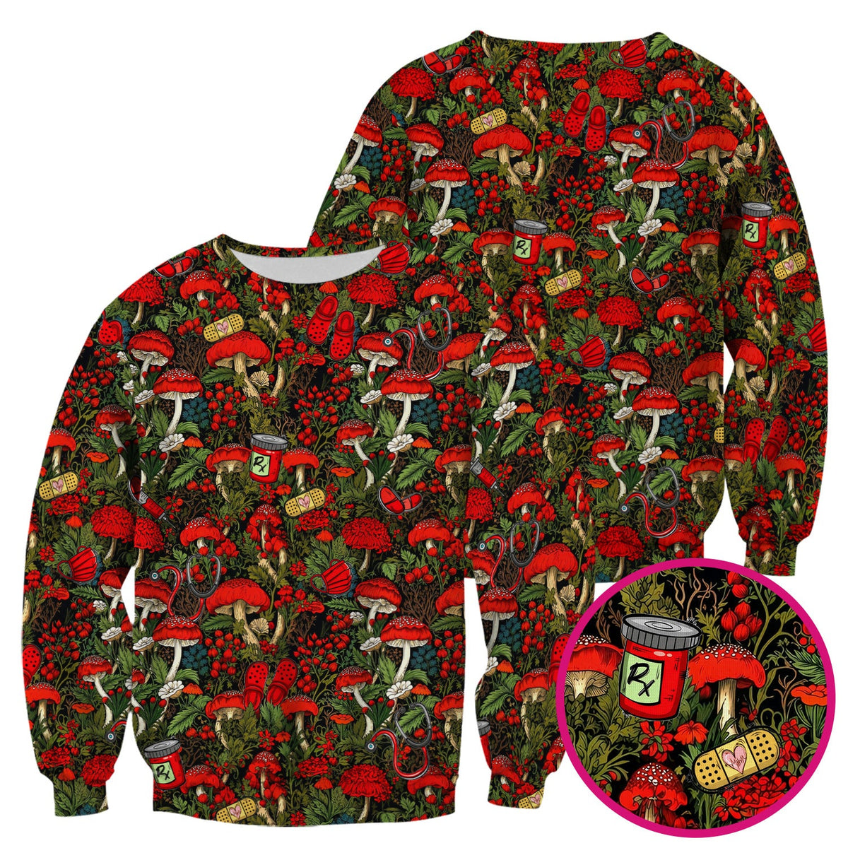 Red Mushroom Forest Nurse Scrub Top
